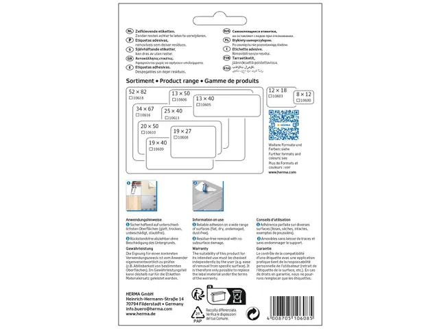 HERMA 10608 Verwijderbare universele etiketten 19x27mm Wit 720 stuks