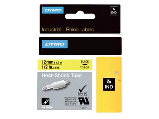 Labeltape Dymo Rhino 18056 Krimpkous 12mmx1.5m Zwart Op Geel - 1