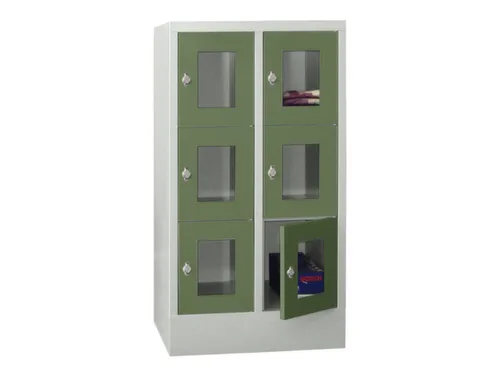 lockerkast,HxBxD 1187x600x500mm,2x3vakken,RAL7035,front RAL6011