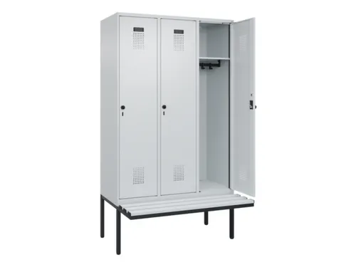 locker met bank,HxBxD 2120x1200x815mm,3vak,vak B 400mm,draaigrendel