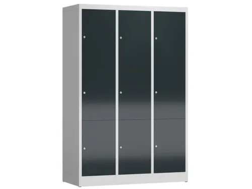 Lockerkast 1800x1185x500mm 3x3 vakken cilinderslot, sokkel, RAL7016