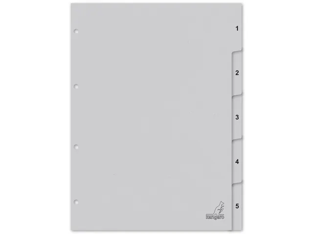 Tabblad ECO Kangaro A4 cijfers 180 grams grijs karton 4-gaats 5-delig