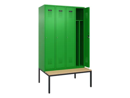 locker met bank,voor scheiding van kleding,HxBxD 2120x1200x815mm,4vak