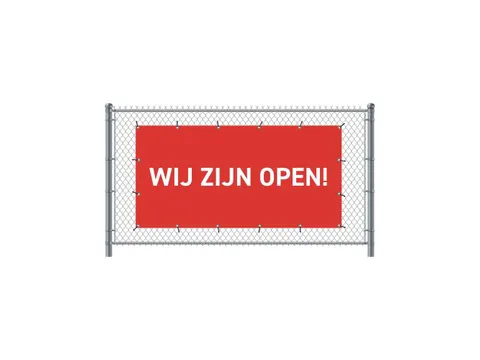 Hekwerkbanner 200x100 cm Rood met Print Wij zijn open
