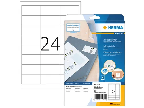 HERMA 4820 Inkjet etiketten A4 66x33,8mm Wit mat 600 stuks