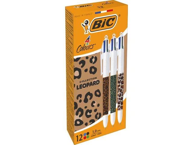 4-kleurenbalpen Leopard doos van 12 stuks assorti