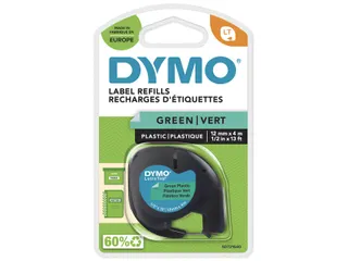 Labeltape Dymo Letratag 91204 plastic 12mm zwart op groen S0721640 - 1
