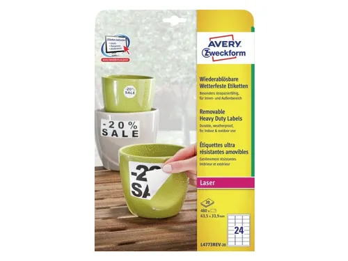 Etiket Avery L4773REV-20 63.5x33.9mm wit 480stuks