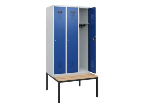 locker met bank,HxBxD 1950x900x815mm,3vak,vak B 300mm,cilinderslot
