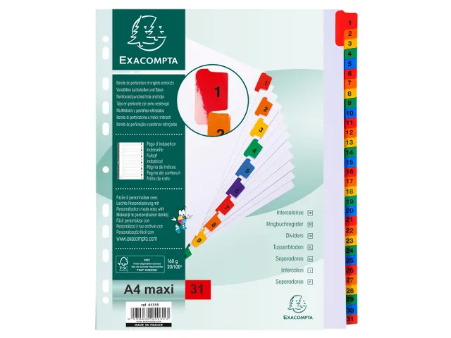 Tabblad Karton 160 Gram A4 + index 31 tabs wit