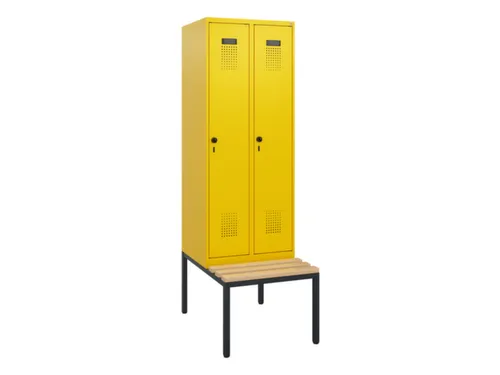 locker met bank,HxBxD 1950x600x815mm,2vak,vak B 300mm,draaigrendel