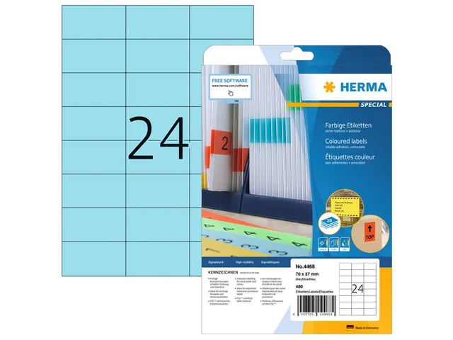 HERMA 4468 Verwijderbare etiketten A4 70x37mm Blauw 480 stuks