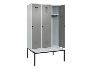 locker met bank,HxBxD 2120x1200x815mm,3vak,vak B 400mm,draaigrendel - 1