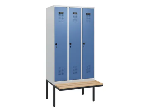 locker met bank,HxBxD 1950x900x815mm,3vak,vak B 300mm,draaigrendel