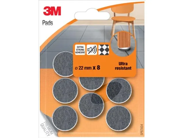 Ultraresistente Vilten Pads Zelfklevend Grijs 22 mm Blister 8 Stuks