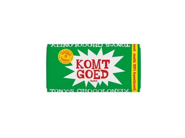 OUTLET Tony's Chocolonely reep 180gr melk hazelnoot "Komt goed (heus)" | KantineSupplies.nl