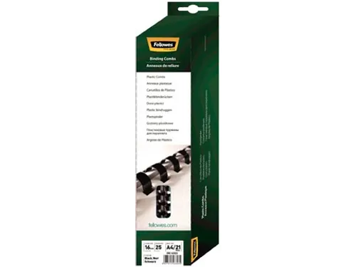 Fellowes Bindruggen, Pak Van 25 Stuks, 16mm, Zwart 21-rings
