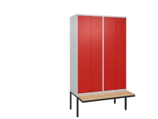 PBM-locker met bank,HxBxD 2120x1200x815mm,4vak,vak B 300mm,cil.-slot - 1