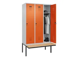 locker met bank,HxBxD 2120x1200x815mm,3vak,vak B 400mm,draaigrendel