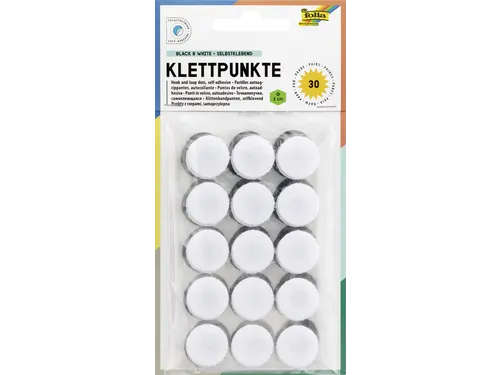 Klittenband Folia rond 2cm 15 stuks zwart 15 stuks wit