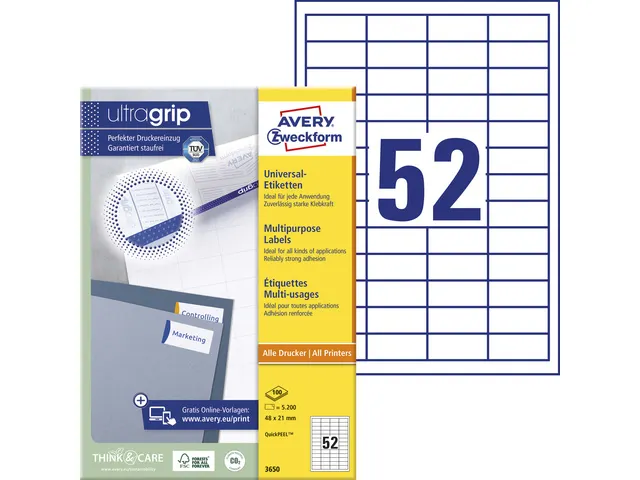 etiket Avery ILK 48x21mm 100 vel 52 etiketten per vel wit