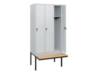 locker met bank,HxBxD 1950x900x815mm,3vak,vak B 300mm,draaigrendel - 2