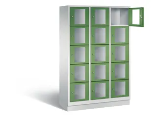 Lockerkast 1800x1200x500mm 3x5 vakken Cilinderslot, Sokkel, RAL6011 - 1