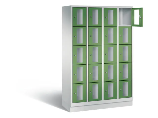 Lockerkast 1800x1190x500mm 4x5 vakken Cilinderslot, Sokkel, RAL6011