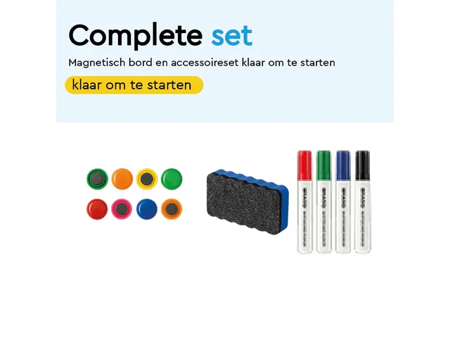 BRASQ Magnetisch Whiteboard 90x60cm Zilver met accessoire set