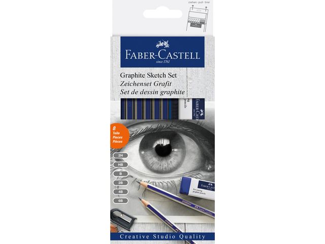 Potloden Faber Castell 6 hardheden inclusief puntenslijper en gum | FaberCastellShop.nl