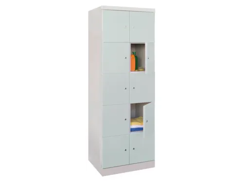lockerkast,HxBxD 1800x600x500mm,2x5vakken,RAL7035,front RAL6011