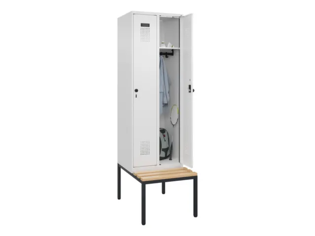 locker met bank,HxBxD 2120x600x815mm,2vak,vak B 300mm,draaigrendel