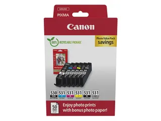 Canon PGI-530/CLI-531 PGBK/C/M/Y/BK/GY inktcartridge + fotopapier - 1
