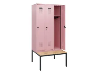 locker met bank,HxBxD 1950x900x815mm,3vak,vak B 300mm,draaigrendel - 1