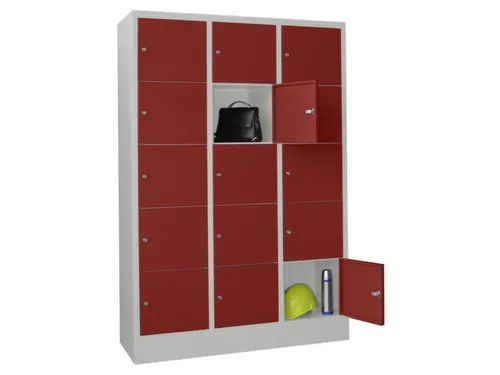lockerkast,HxBxD 1850x1200x500mm,3x5vakken,RAL7035,front RAL3000