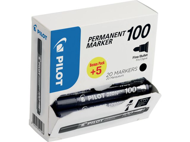 Pilot Permanent Marker 100 Fijne punt Zwart 15+5 gratis | MarkeerstiftWinkel.nl