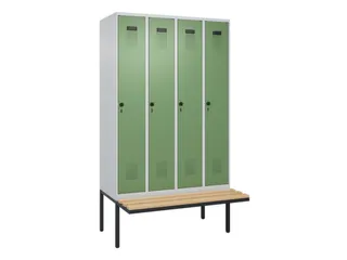 locker met bank,HxBxD 2120x1200x815mm,4vak,vak B 300mm,draaigrendel - 3
