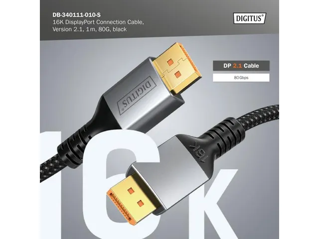 Premium DisplayPort-aansluitkabel type DP M/M 1m UHD 8K, DP 2.1, zwart