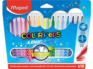 Maped Viltstift Color'Peps 18 Stiften in een Kartonnen Etui - 1