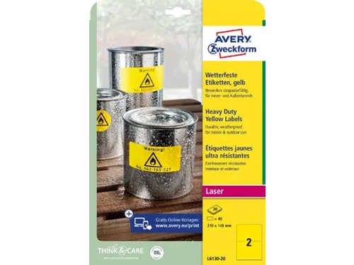 Avery weerbestendig etiket A4 210x148mm Geel 40 stuks