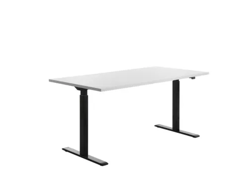 Elektrisch ihv bureau,HxBxD 700-1200x1600x800mm,blad wit,T-voet zwart