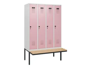 locker met bank,HxBxD 1950x1200x815mm,4vak,vak B 300mm,draaigrendel - 2