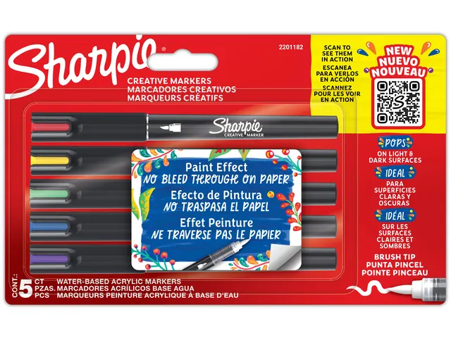 Creatieve marker Sharpie brushpunt assorti blister à 5 stuks