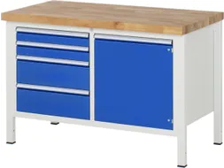 werkbank,HxBxD 840-1040x1250x700mm,beukblad,draagverm. 1250kg,4voeten