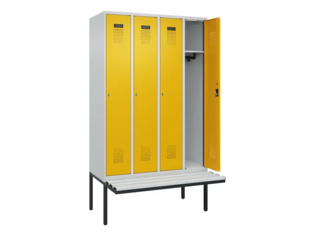 locker met bank,HxBxD 2120x1200x815mm,4vak,vak B 300mm,cilinderslot