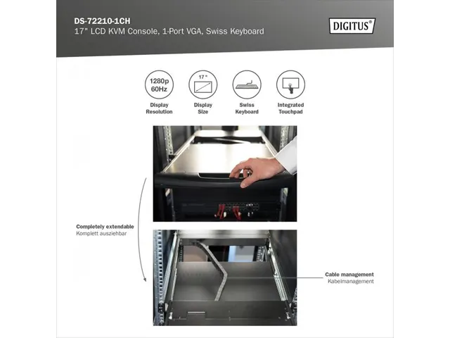 17 inch LCD KVM-console 1-poorts VGA Zwitsers Toetsenbord Zwart