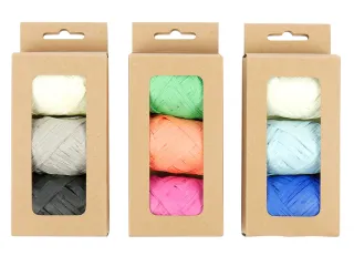 Lint raffia assorti: oranje, groen & roze - 2
