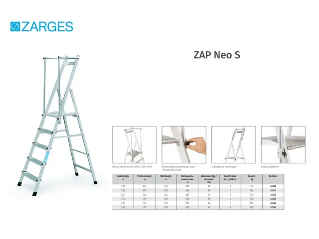 platformladder,bordes HxBxD 740x400x400mm,3trede(n),aluminium