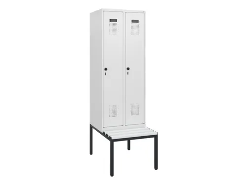 locker met bank,HxBxD 1950x600x815mm,2vak,vak B 300mm,draaigrendel