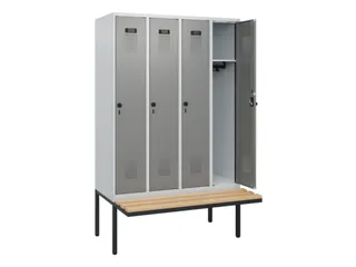 locker met bank,HxBxD 1950x1200x815mm,4vak,vak B 300mm,draaigrendel - 1